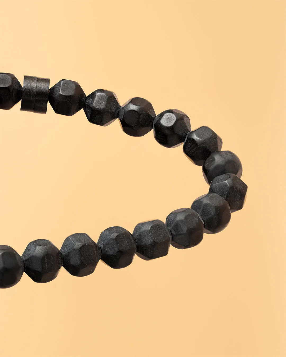 Bracelet with 6mm matte Black Agate stone and titanium element