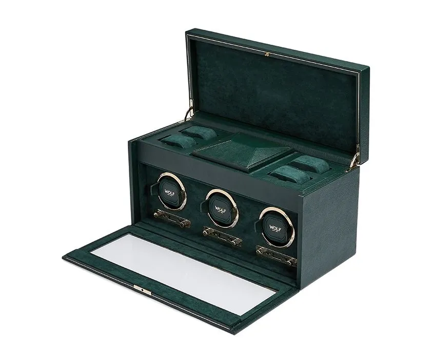 British Racing Triple Watch Winder with Storage (Green)