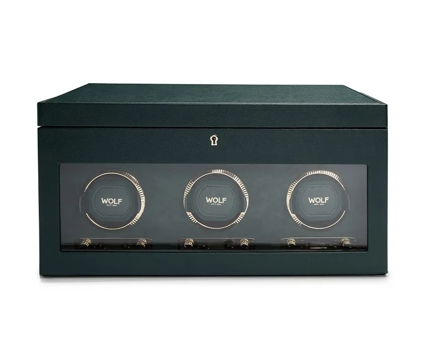 British Racing Triple Watch Winder with Storage (Green)