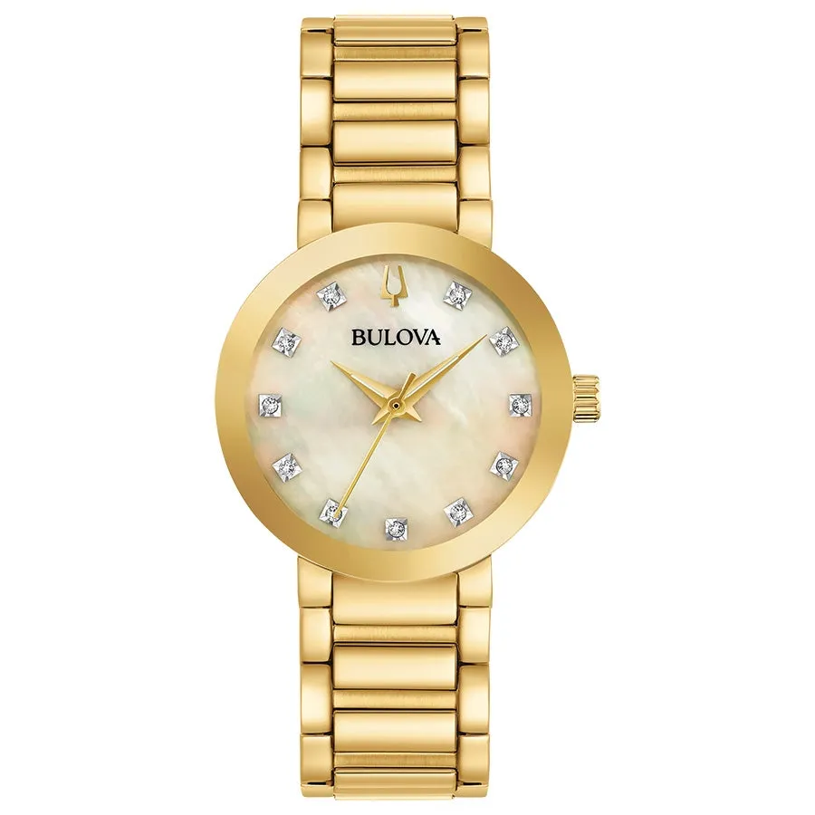 Bulova Futuro Watch with 30MM Champagne Round Dial and Stainless Steel Bracelet. 97P133