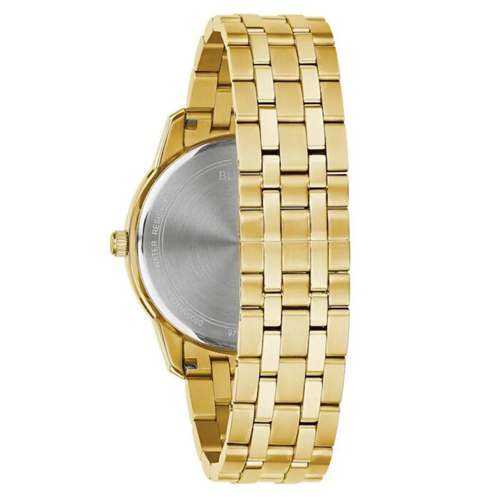 Bulova Mens Sutton Diamond Accent Gold-Tone Stainless Steel Bracelet Champagne Analog Dial Quartz Watch - 97D123