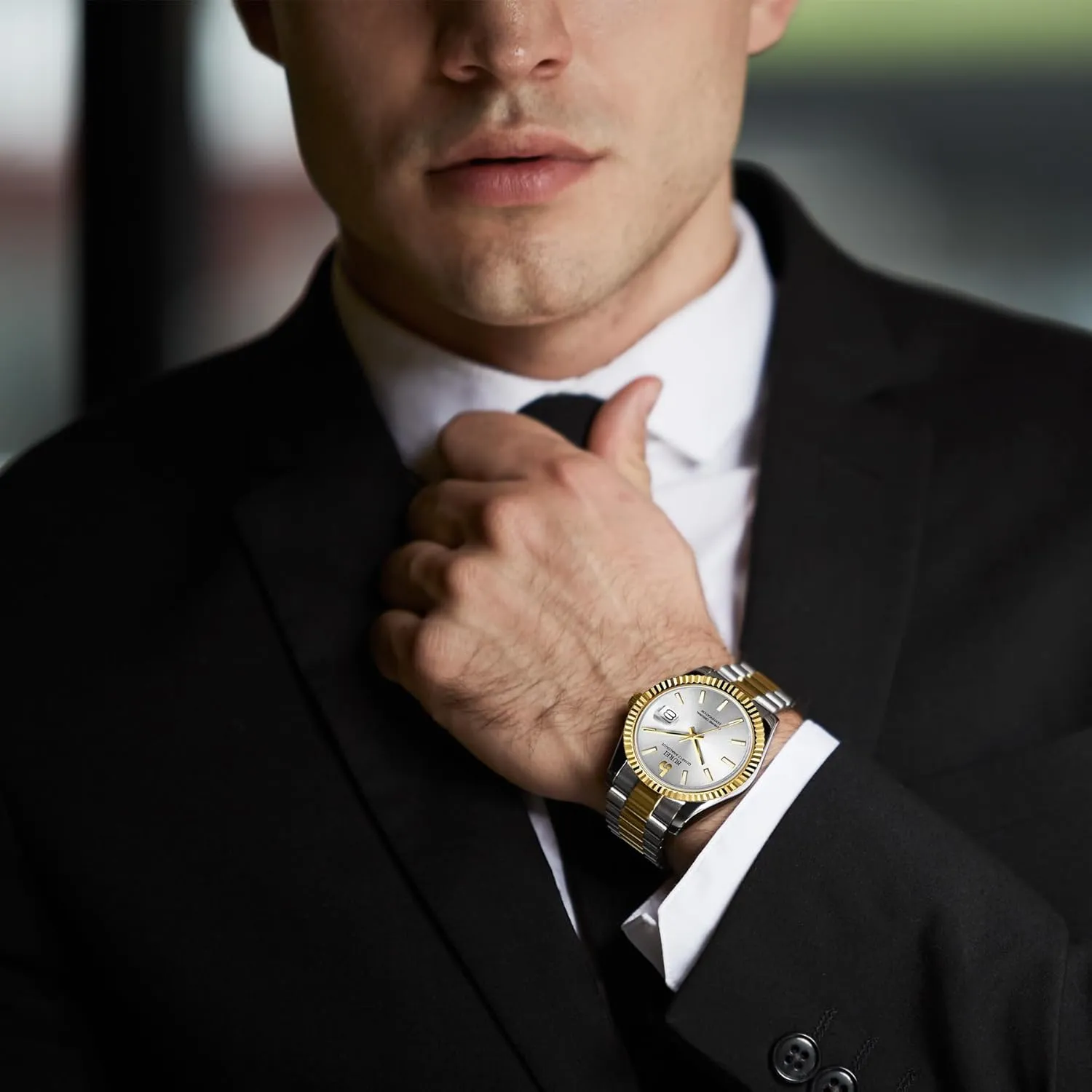 BUREI Mens Watches Luxury Stainless Steel Analog Quartz Waterproof Wristwatch Sapphire Crystal Dial with Calendar Display,Gift for Men