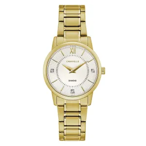 Caravelle Womens Golden Stainless Steel Bracelet Band Silver Quartz Dial Watch - 44P102