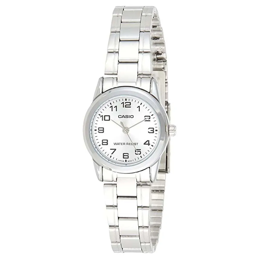 Casio Women's Black Dial Silver Stainless Steel Band Quartz Watch - LTP-V001D-1BUDF
