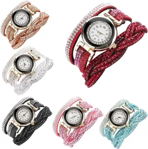 CdyBox Women Ladies Wholesale 6 Pack Diamond Watch Set Lot Leather Wrap Around Bracelet Analog Quartz Dress Wrist Watches