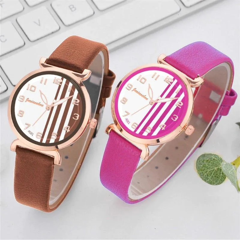 Chic Stripes Dial with Breathable Vegan Leather Strap Quartz Watches