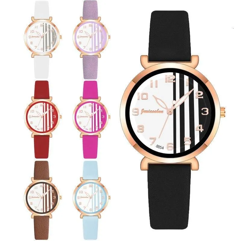 Chic Stripes Dial with Breathable Vegan Leather Strap Quartz Watches