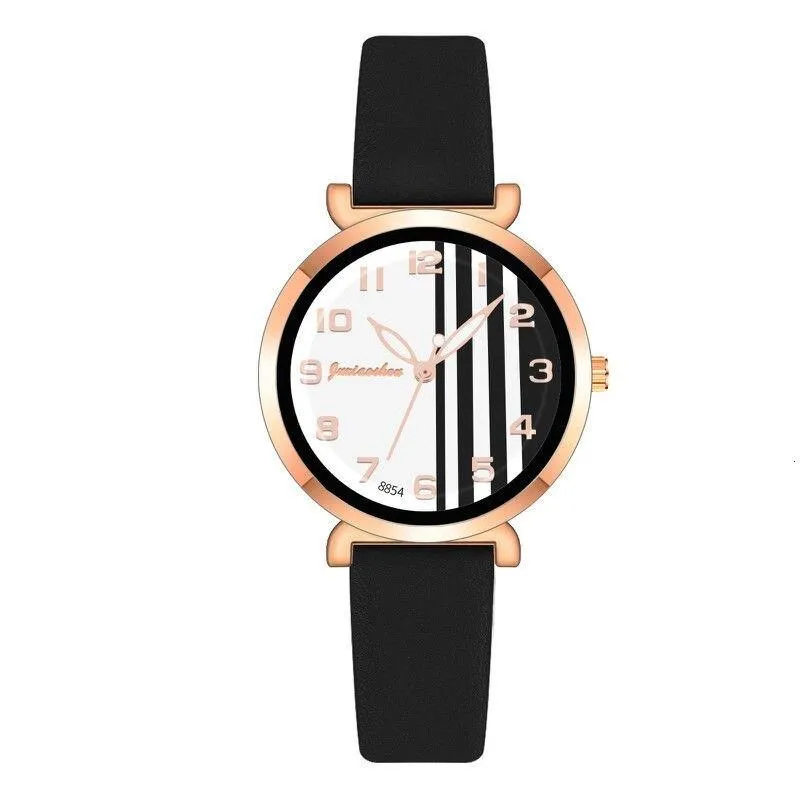Chic Stripes Dial with Breathable Vegan Leather Strap Quartz Watches