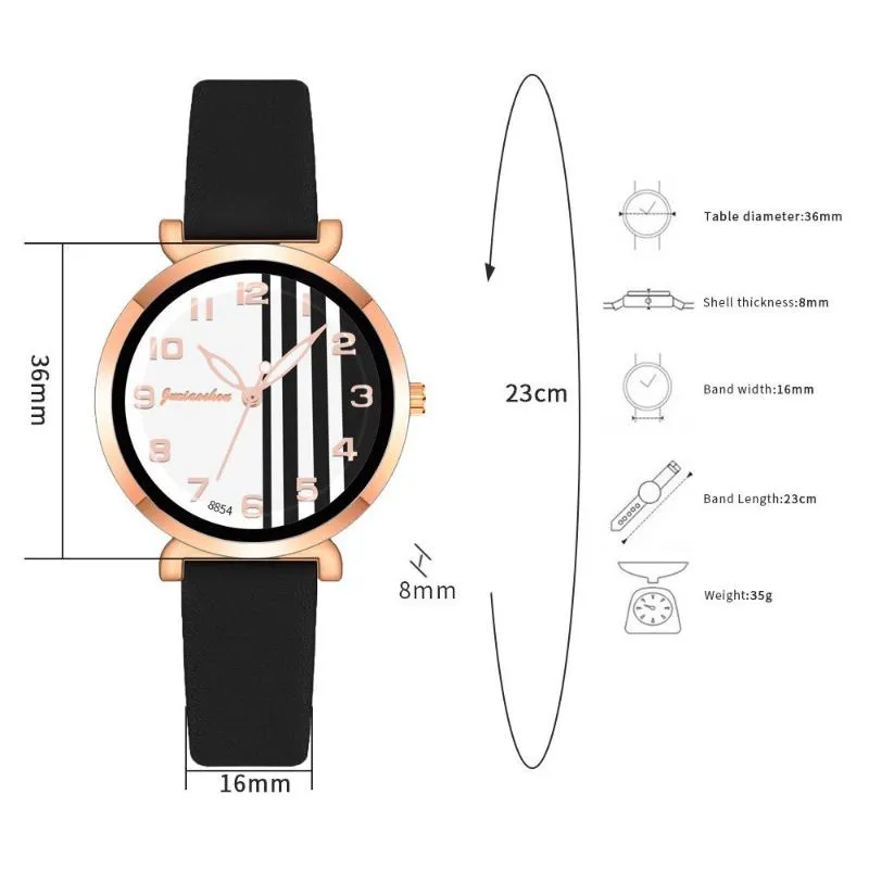 Chic Stripes Dial with Breathable Vegan Leather Strap Quartz Watches