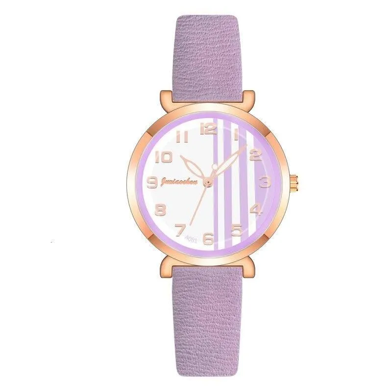 Chic Stripes Dial with Breathable Vegan Leather Strap Quartz Watches
