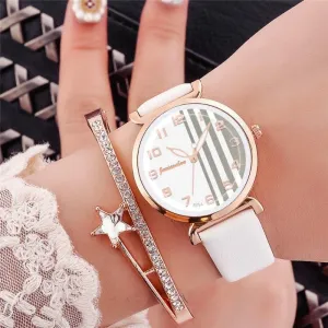 Chic Stripes Dial with Breathable Vegan Leather Strap Quartz Watches