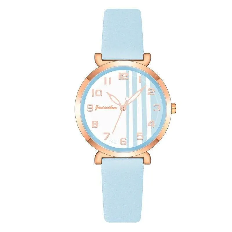 Chic Stripes Dial with Breathable Vegan Leather Strap Quartz Watches