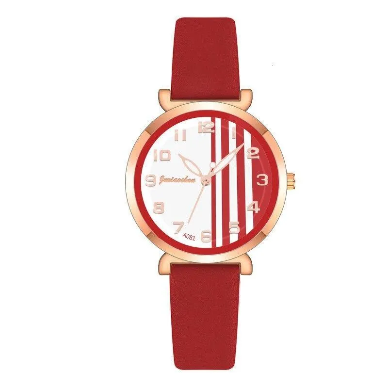 Chic Stripes Dial with Breathable Vegan Leather Strap Quartz Watches