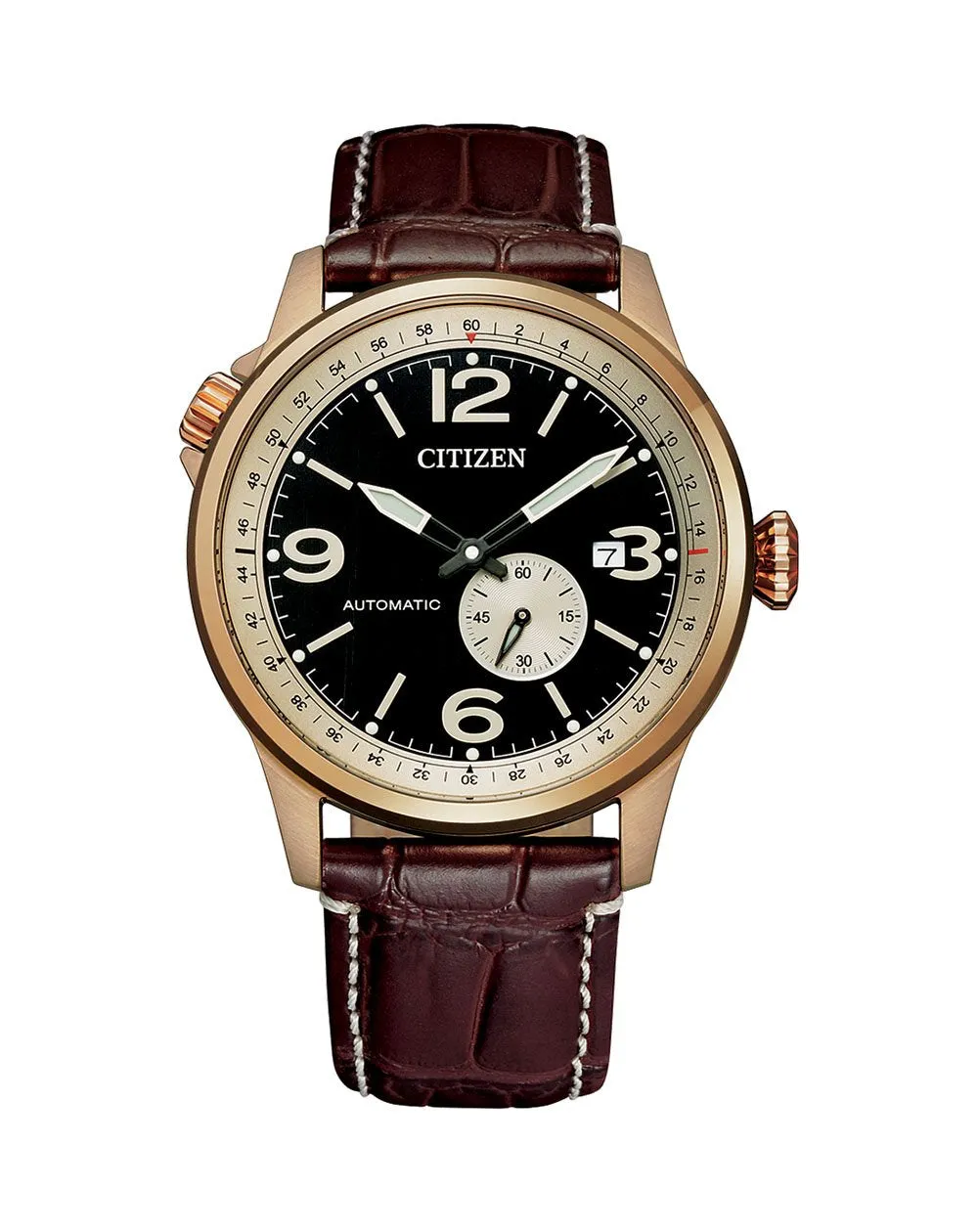 Citizen Automatic Black Dial Brown Leather Watch NJ0143-19E