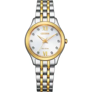 Citizen Eco-Drive Ladies Silhouette Two Tone White Diamond Dial Watch