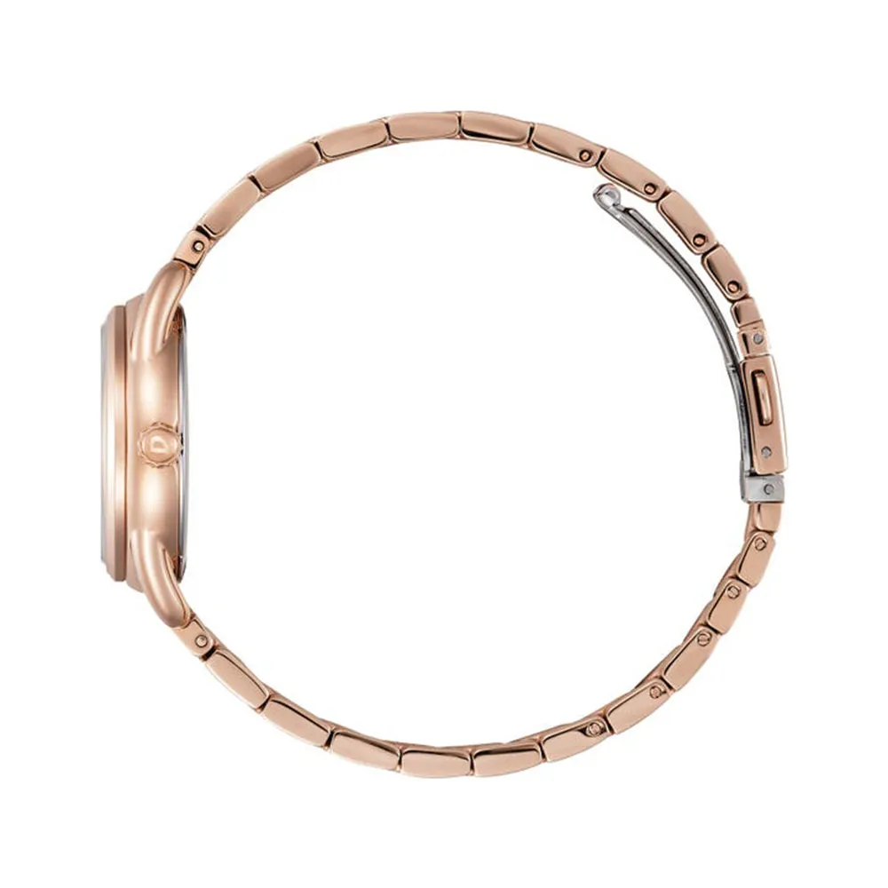 Citizen Eco-Drive Women's Pink Gold-Tone Bracelet Silver Dial Analog Drive Watch - FE1213-50A