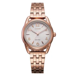Citizen Eco-Drive Women's Pink Gold-Tone Bracelet Silver Dial Analog Drive Watch - FE1213-50A