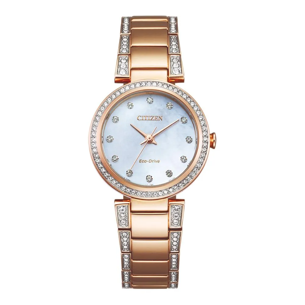 Citizen EcoDrive Women Swarovski Rose Gold Watch EM0843-51D