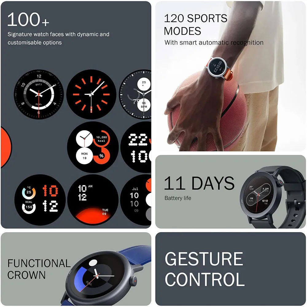 CMF Watch Pro 2 D398 Smart Watch (45mm - GPS) Dark Gray Metal Case With Blue Leather Strap