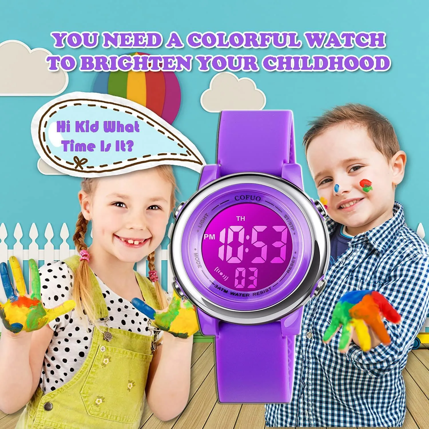 cofuo Kids Digital Sport Waterproof Watch for Girls Boys, Kid Sports Outdoor LED Electrical Watches with Luminous Alarm Stopwatch Child Wristwatch