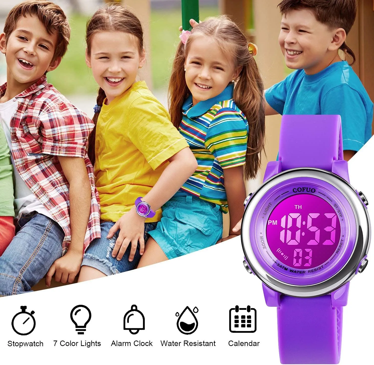cofuo Kids Digital Sport Waterproof Watch for Girls Boys, Kid Sports Outdoor LED Electrical Watches with Luminous Alarm Stopwatch Child Wristwatch