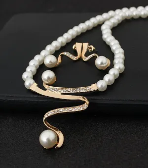 Crystal Pearl Necklace Earrings Bride Jewelry Set