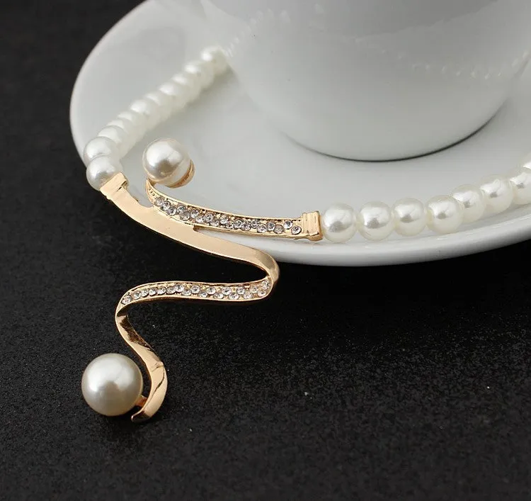 Crystal Pearl Necklace Earrings Bride Jewelry Set