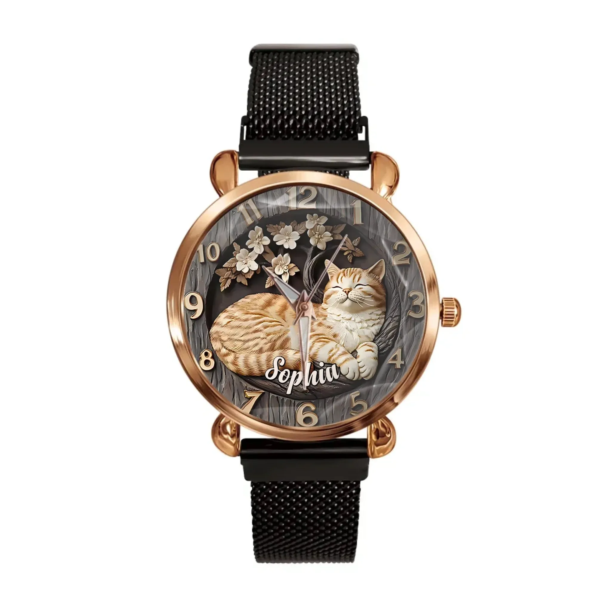 Customised Cat Watch - Cat-themed Watch with Personalised Name and Photo - A Gift For Family,Friend,Cat Lovers,Cat Owners