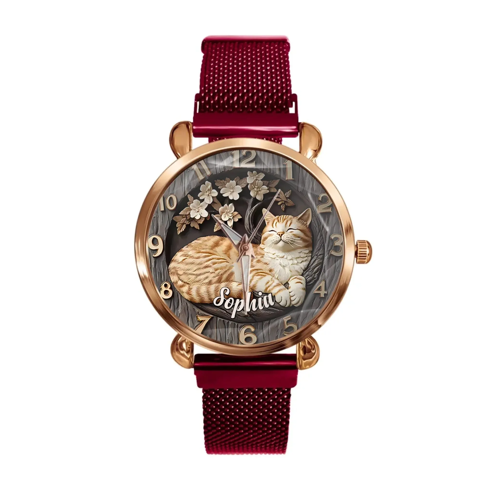 Customised Cat Watch - Cat-themed Watch with Personalised Name and Photo - A Gift For Family,Friend,Cat Lovers,Cat Owners