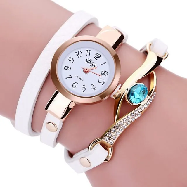 Duoya Ladies' Fashion Watches Eye Gemstone Luxury Watches Women Gold Bracelet Watch Female Quartz Wristwatches Montre Feida