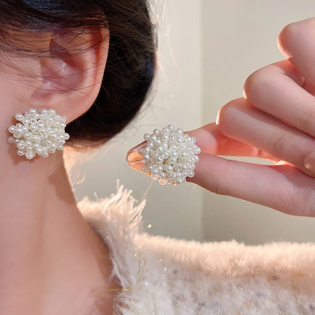 Earring Stud High End Pearl Firework Flower XEA1907