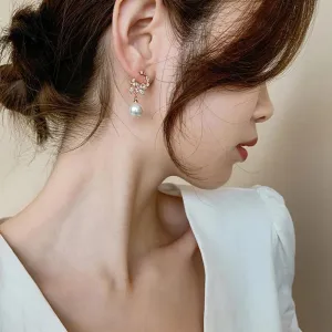Elegant Pearl And Rhinestone Dangle Earrings