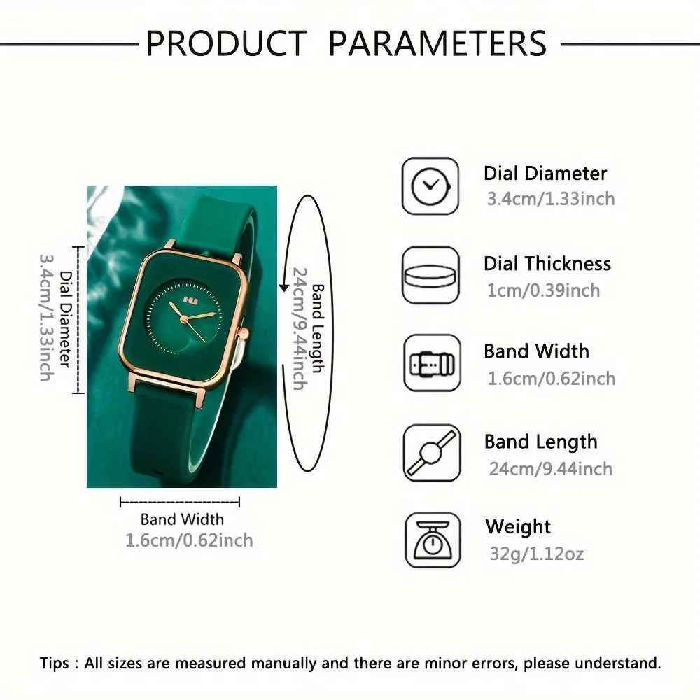 Elegant Womens Square Quartz Watch with Silicone Strap