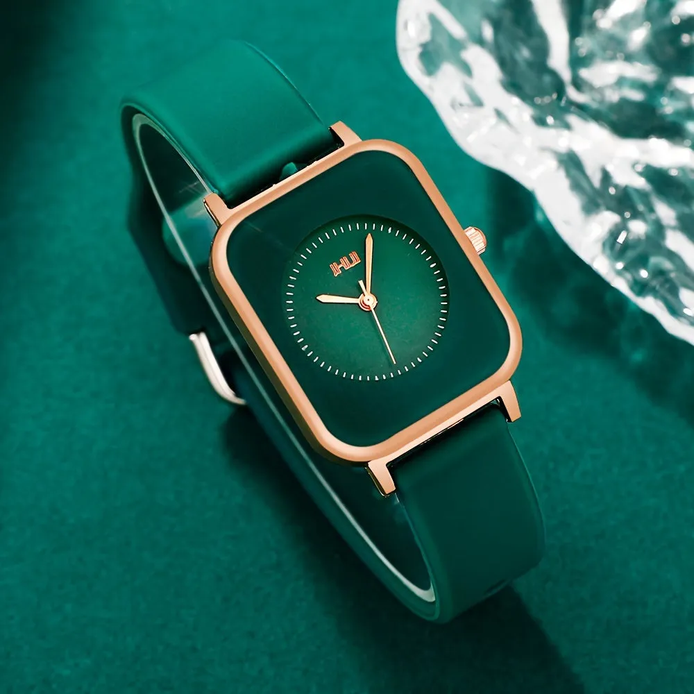 Elegant Womens Square Quartz Watch with Silicone Strap