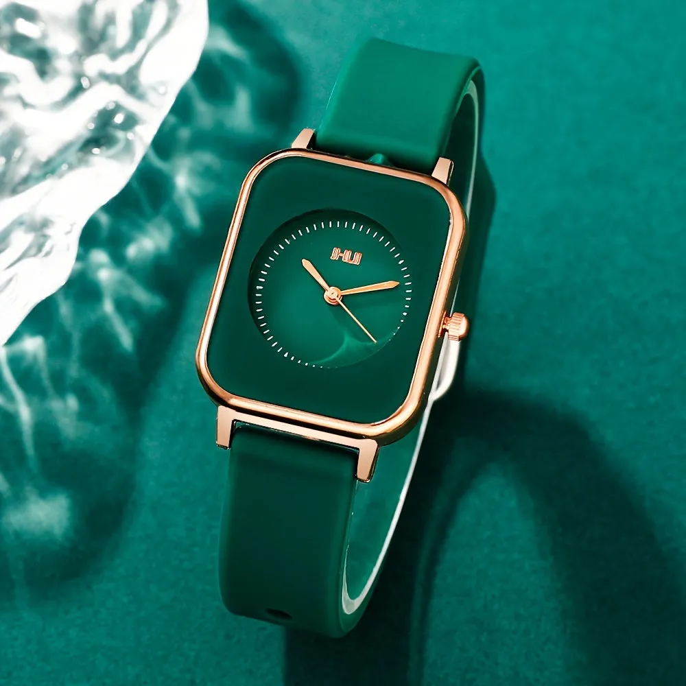 Elegant Womens Square Quartz Watch with Silicone Strap