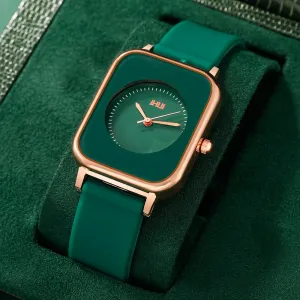 Elegant Womens Square Quartz Watch with Silicone Strap