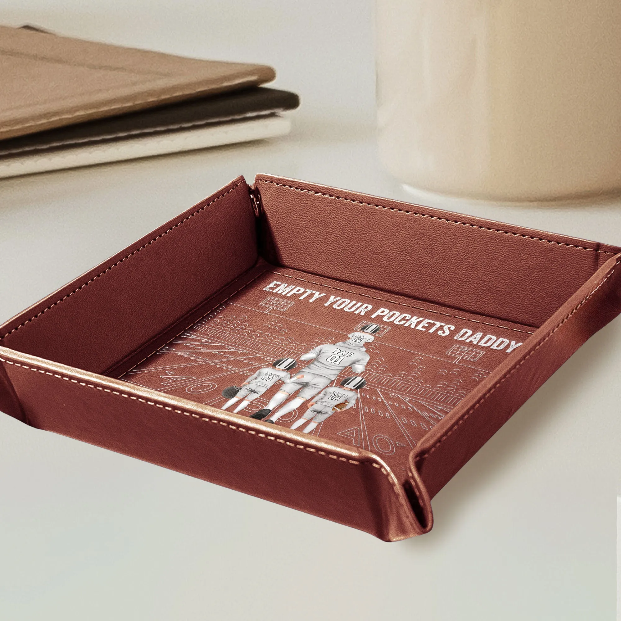 Empty Your Pockets And Play - American Football - Personalized Leather Valet Tray
