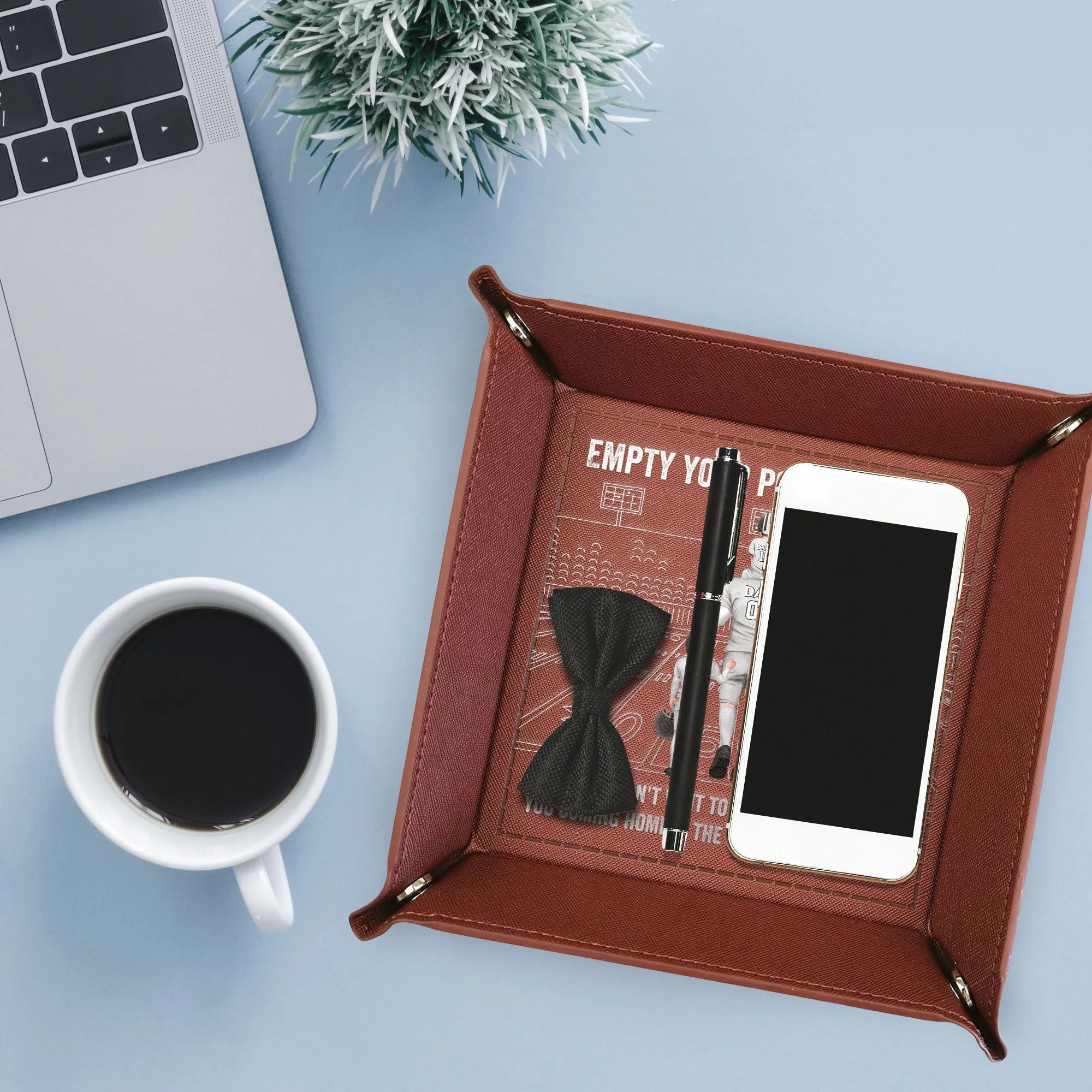 Empty Your Pockets And Play - American Football - Personalized Leather Valet Tray
