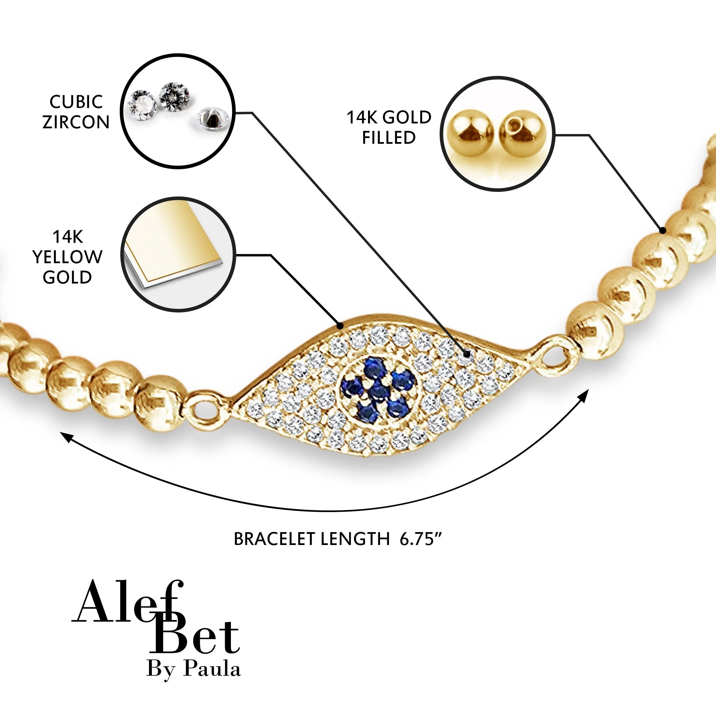 Evil Eye Layering Bracelet with Beads in Gold or Silver
