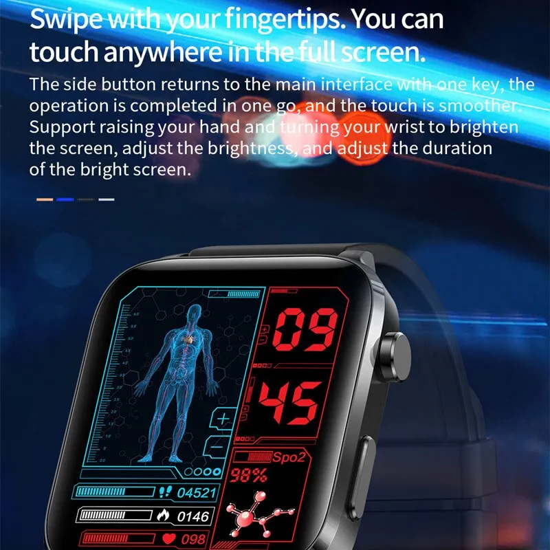 F100 Thermometer Smart Watch Blood Glucose Men Sangao Laser Treat Health Heart Rate Blood Pressure Sport Monitoring Smartwatch
