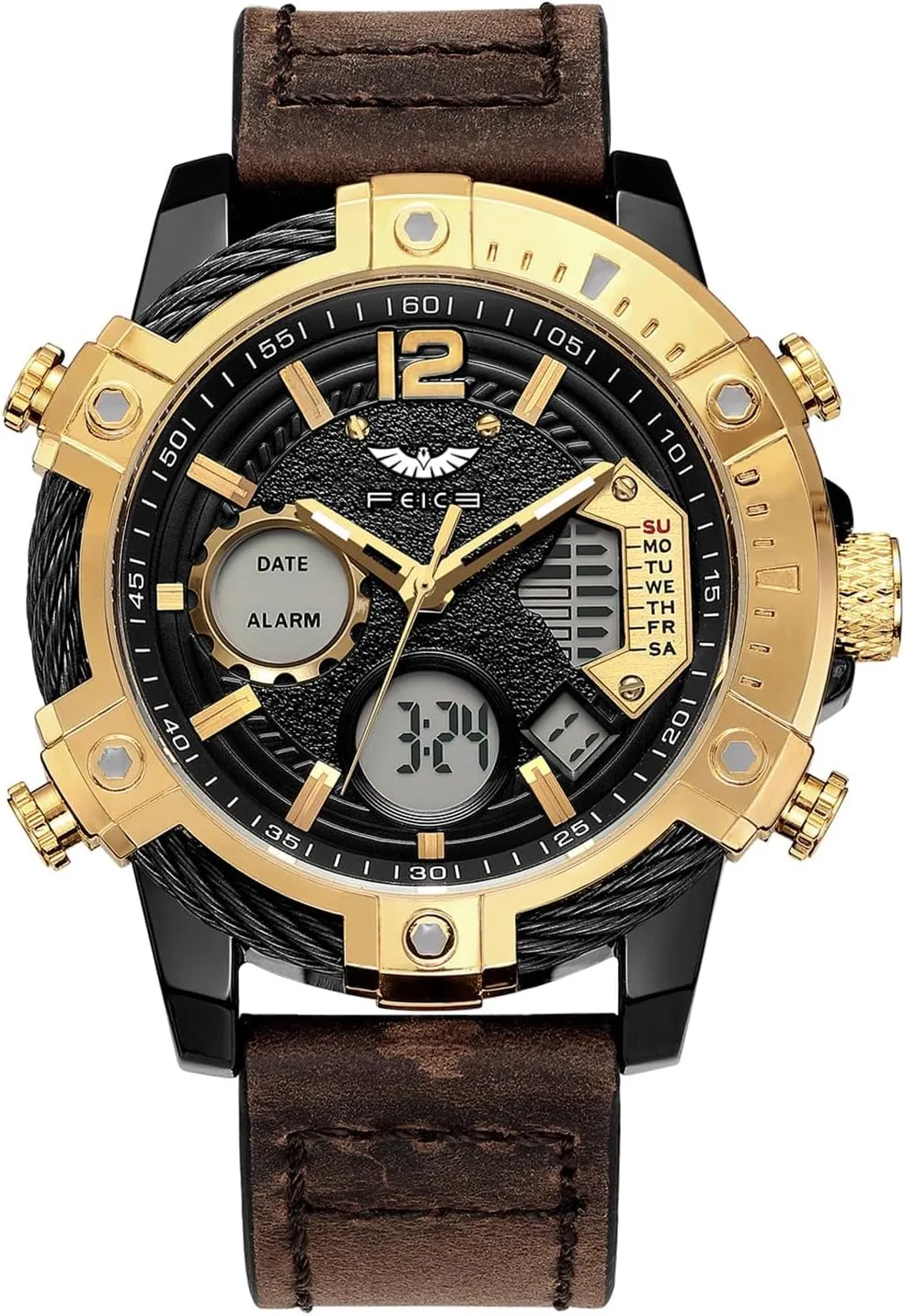 FEICE Men's Chronograph Sport Watch Japanese Quartz Analog-Digital Waterproof Watches Multifunctional Luminescent Industrial Style Punk Watch