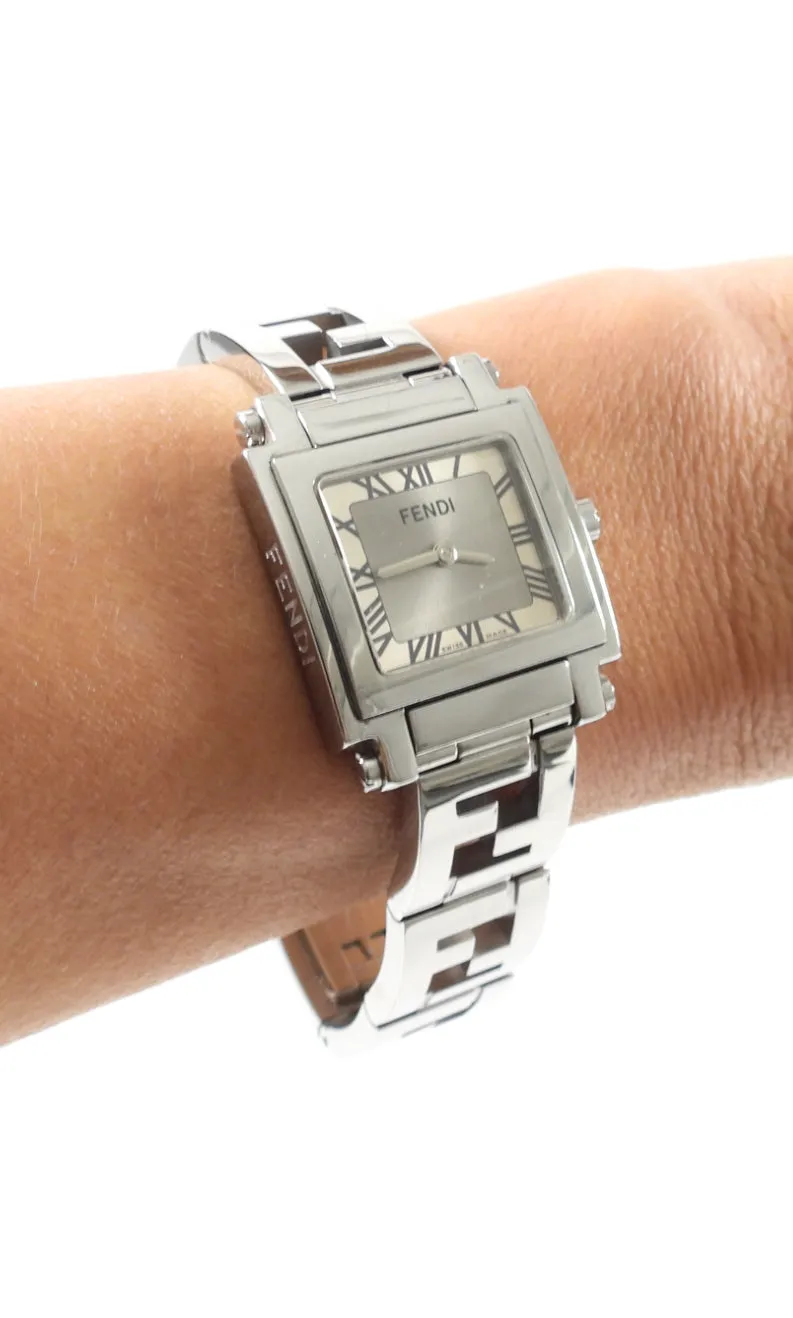 Fendi Satinless Square Face FF Logo Band Watch