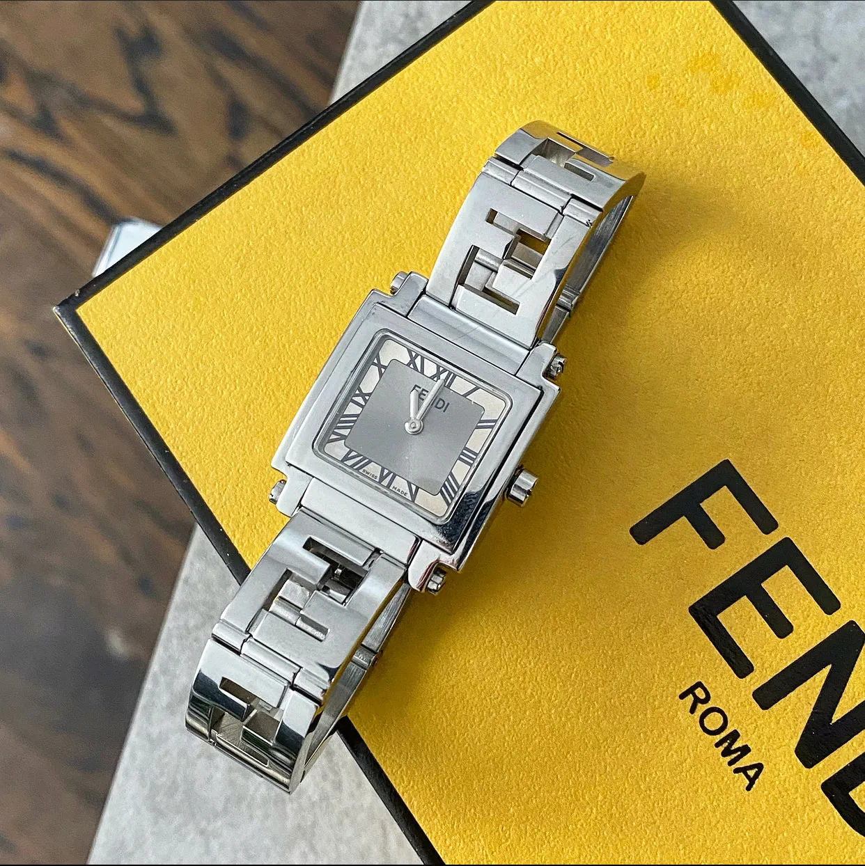 Fendi Satinless Square Face FF Logo Band Watch