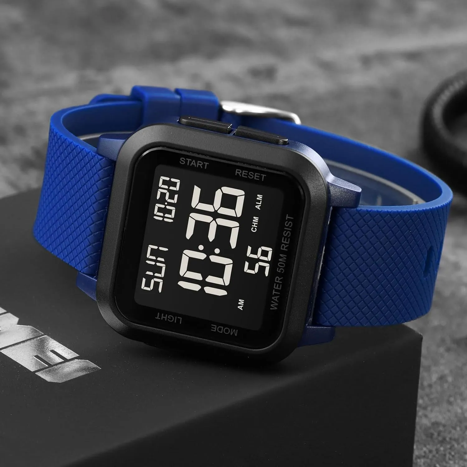findtime Unisex Digital Watch Men Women Square Face Big Numbers LED Electronic Wrist Watches Waterproof/Alarm/Countdown Timer/Dual Time/Stopwatch/12/24H