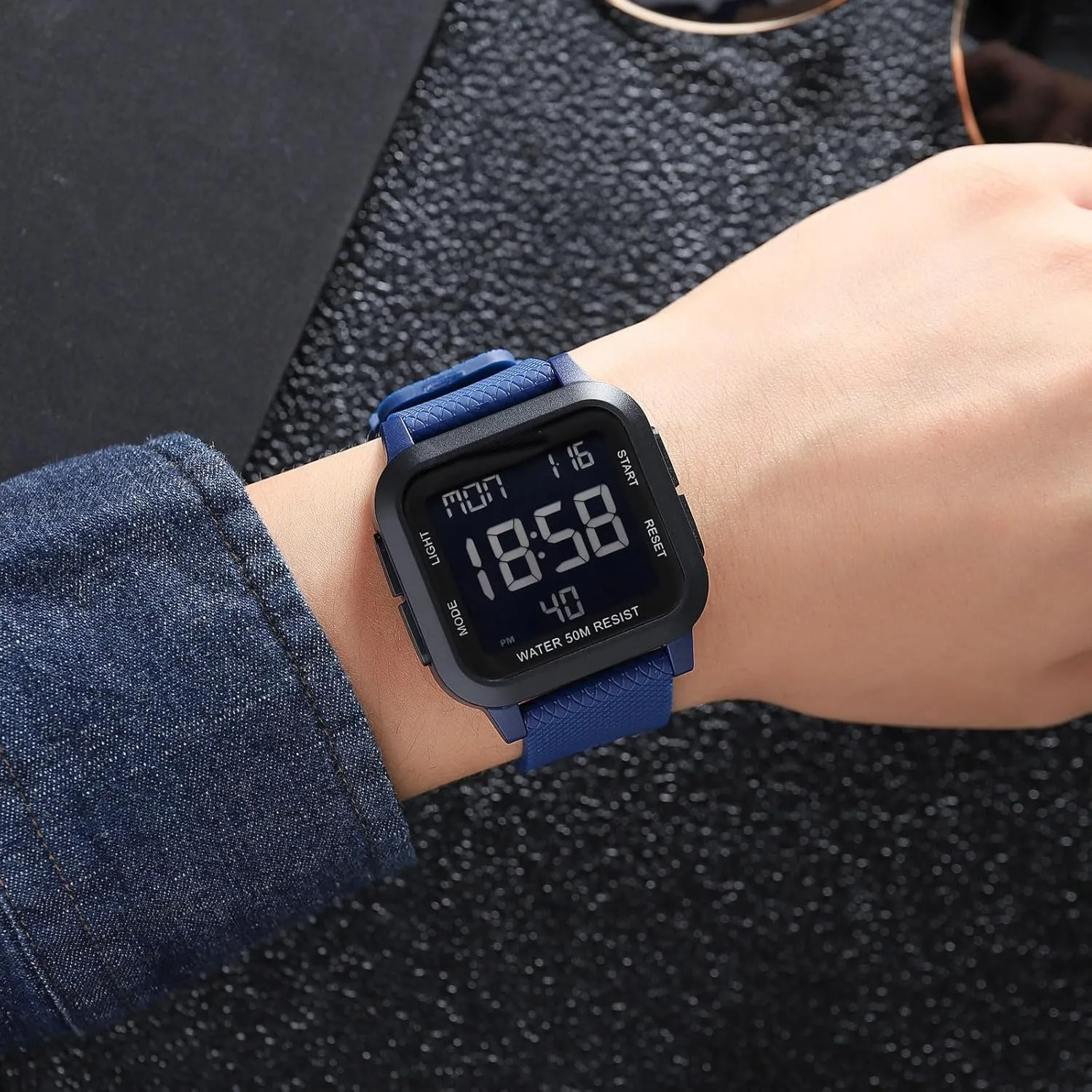 findtime Unisex Digital Watch Men Women Square Face Big Numbers LED Electronic Wrist Watches Waterproof/Alarm/Countdown Timer/Dual Time/Stopwatch/12/24H