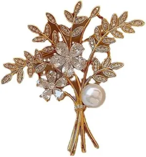 Flowers, Leaves, Pearls, brooches, high-end Sense, Niche Atmosphere, high-end Women's Chest Flower pins, Anti Slip Clothing Accessories