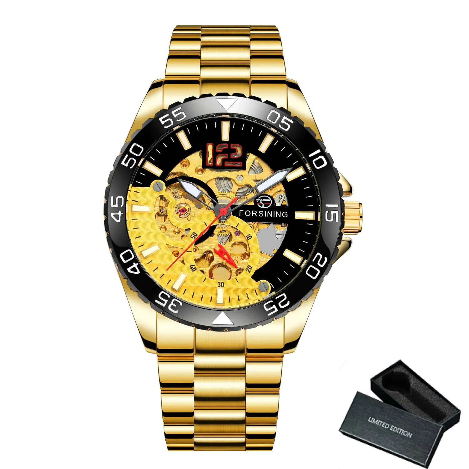 Forsining Silver Blue Sports Skeleton Automatic Mechanical Mens Watch TM 377G Luminous Hands Stainless Steel Strap Military Watches