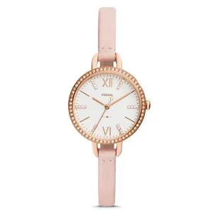 Fossil Annette Womens Nude Blush Leather Band Silver Three-Hand Quartz Dial Watch - ES4402