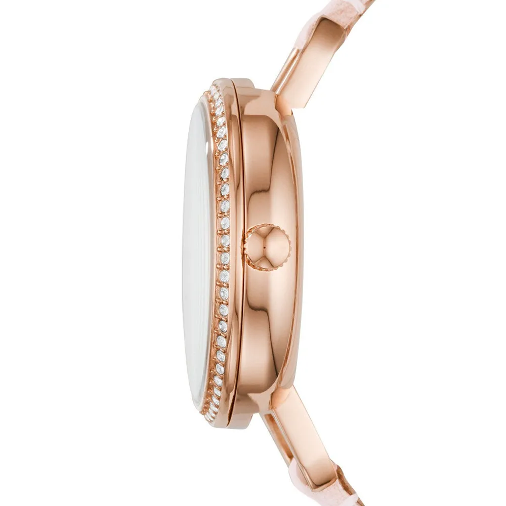 Fossil Annette Womens Nude Blush Leather Band Silver Three-Hand Quartz Dial Watch - ES4402