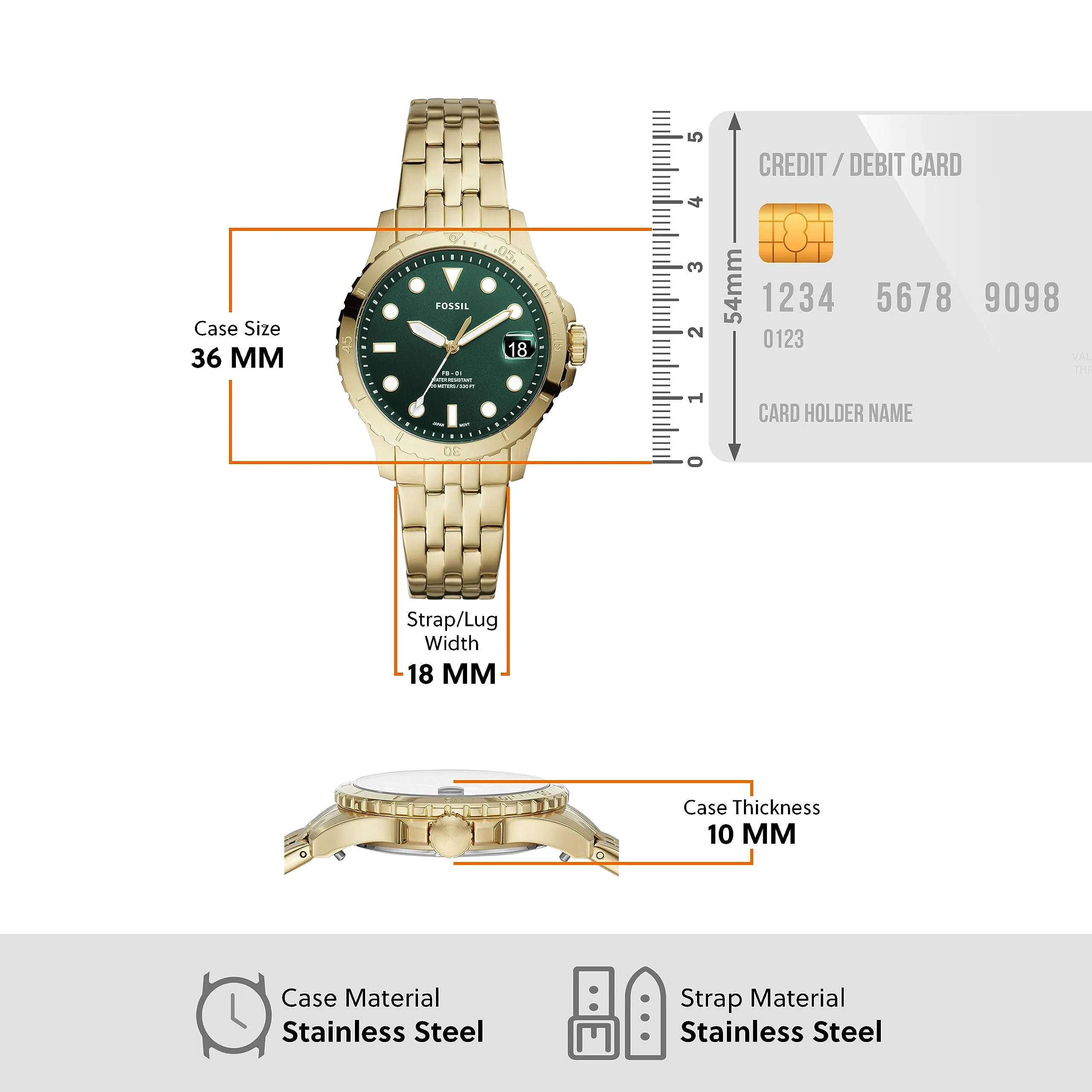 Fossil Women's FB-01 Quartz Stainless Steel Three-Hand Watch, Color: Gold (Model: ES4746)